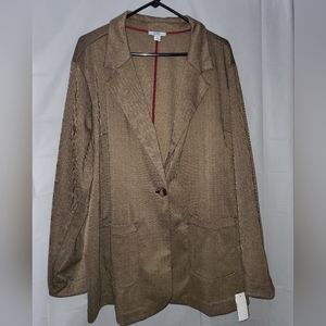 NWT Croft & Barrow Women's Tan/Black Mini Herringbone‎ Blazer 3X